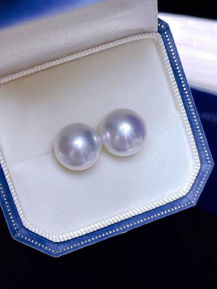 Elegant AAA 9-10mm 10-11MM South Sea Round White Pearl Earrings 18K yellow gold 18k whiteb gold