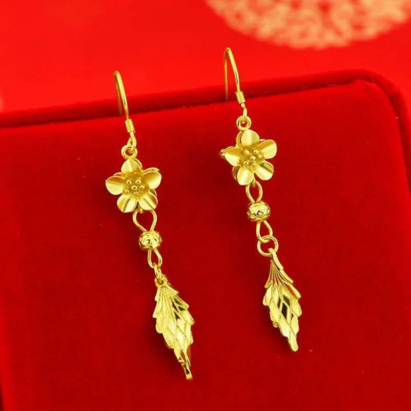 999 Pure Gold Earrings Mosaic Gold Earrings Solid 18K Lucky and Lucky Woman Gift