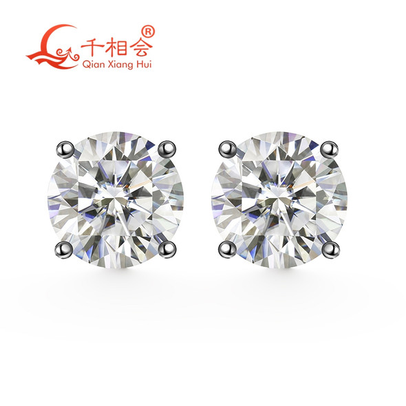 10k 14k 18k real gold 6.5mm or 8mm round Classic 4 Claw earrings D white color moissanite stone ear stud datting jewelry gift
