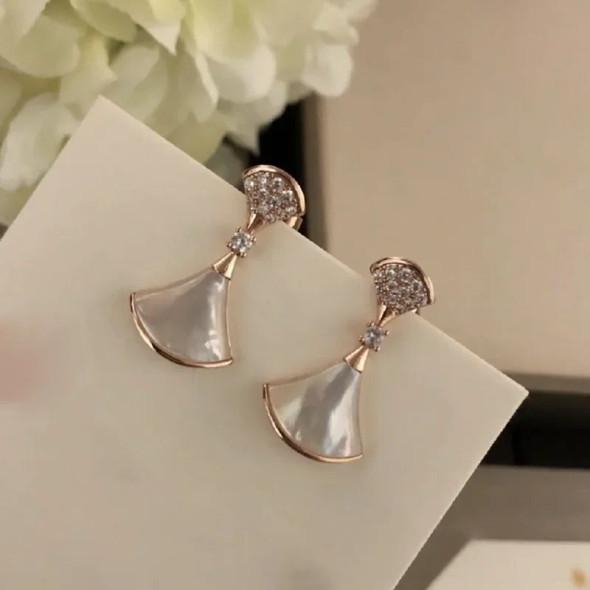 SFE 925 Sterling Silver High Quality Agate White Shell Malachite Fan Earrings Temperament Luxury Jewelry Gift For Friends