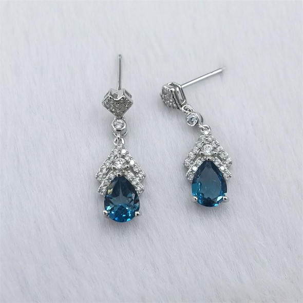 Fine Jewelry Drop Earrings With London Blue Topaz Gemstone 5*7mm Drop Earrings Jewelry For Woman Lady Vintage Silver Earrings