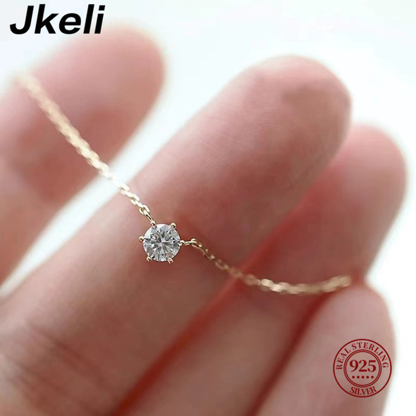 Jkeli 925 Sterling Silver 18k Gold Plated Necklace Single Sparkling Zircon Clavicle Chain for Women Wedding Jewelry collares Jkeli 925 Sterling Silver 18k Gold Plated Necklace Single Sparkling Zircon Clavicle Chain for Women Wedding Jewelry collares