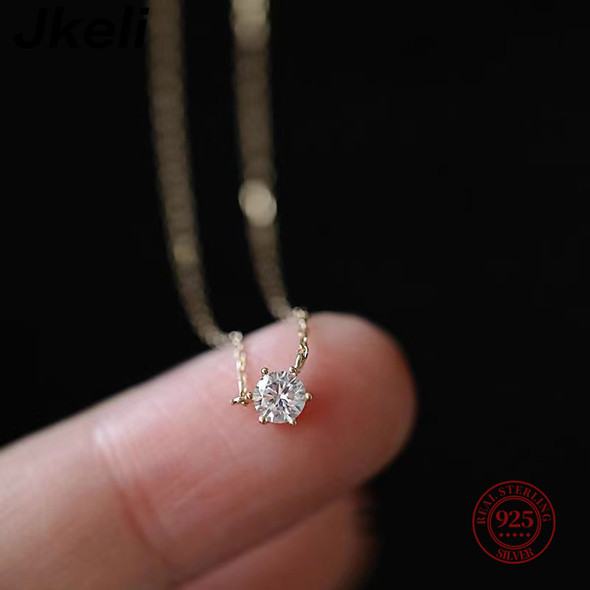 Jkeli 925 Sterling Silver 18k Gold Plated Necklace Single Sparkling Zircon Clavicle Chain for Women Wedding Jewelry collares Jkeli 925 Sterling Silver 18k Gold Plated Necklace Single Sparkling Zircon Clavicle Chain for Women Wedding Jewelry collares