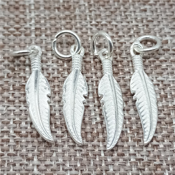 6 Pieces of 925 Sterling Silver Shiny Small Feather Charms Pendants for Bracelet Necklace