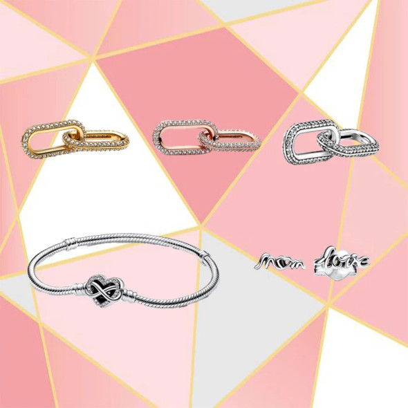 2023 New Me Series 925 Silver Full Diamond Heart-shaped Love Buckle Three-color Double Ring Fashion Pendant Earrings Bracelet