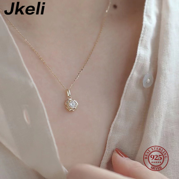 Jkeli 925 Sterling Silver Plated 14k Gold Shiny Zircon Flower Bracelet for Women Girl Korean Temperament Exquisite Jewelry Gifts