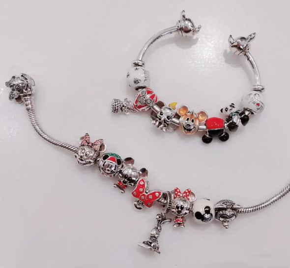 Disney Stitch Minnie Mouse Winnie Pandora Charms Dangle Fit Charms Silver 925 Original Bracelet Beads for Pendant Jewelry Gift