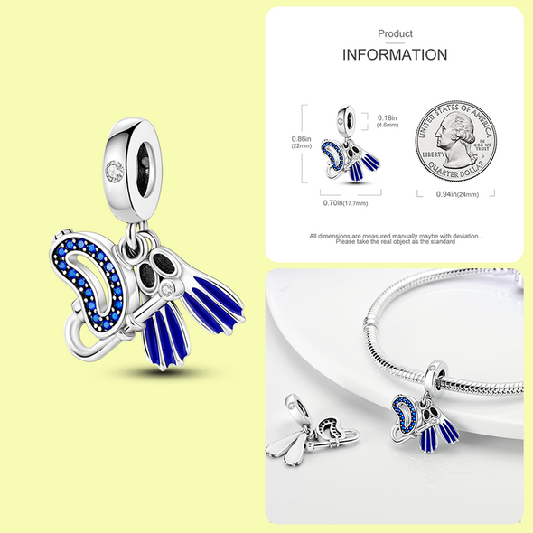 New925 Sterling Silver Blue Hat Glasses Cycling Couple Charm Beads Pendant Fit Pandora Original Bracelet Women DIY Gift Jewelr