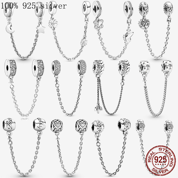 925 Sterling Silver Safety Chain Musical Note Beads Charms Fit Original Pandora Bracelet DIY Jewelry Making Fashion Fine Jewelry