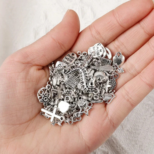 100/200pcs Tibetan Silver Mixed Pendant Charms Animals Spoon Lock Metal Beads for DIY Jewelry Making Bracelet DIY Necklace Craft