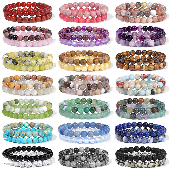 2Pcs/Set Bracelets For Women Natural Stone Bracelet Set Agates 8mm Beads Bangle Turquois Crystal Bracelet Men Jewelry Healing