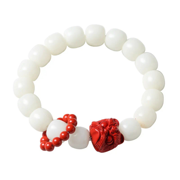 Natural White Jade Bodhi Bracelet Old Beads Bracelet Female Lion Dance Jewelry Around Fingers Soft Running Ring Buddha Beads