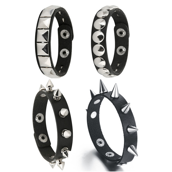 Spiked Studded Bracelet Black Leather Rivet Punk Bracelet Cuff Wrap Bangle Metal Wristband for Men Women Gothic Accessories