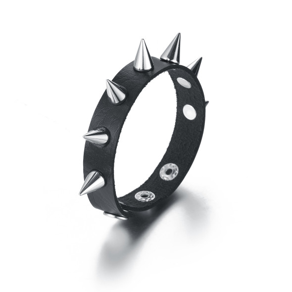 Spiked Studded Bracelet Black Leather Rivet Punk Bracelet Cuff Wrap Bangle Metal Wristband for Men Women Gothic Accessories