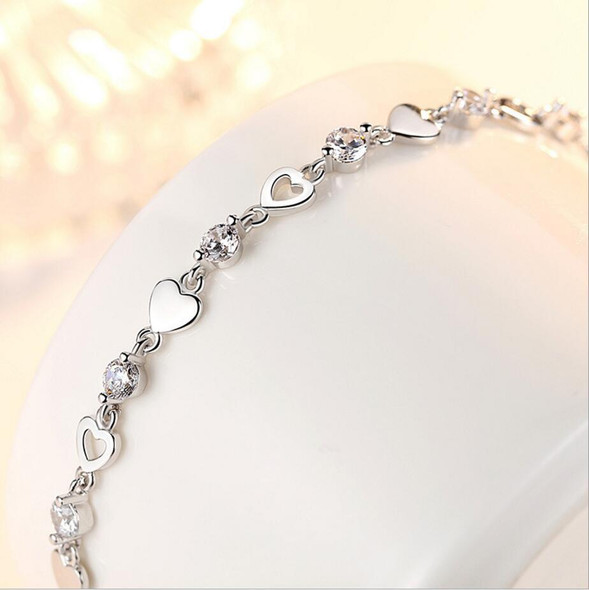 New Fashion 925 Sterling Silver Love Heart Zirconia Bracelets For Women Crystal Jewelry pulseira feminina S-B144