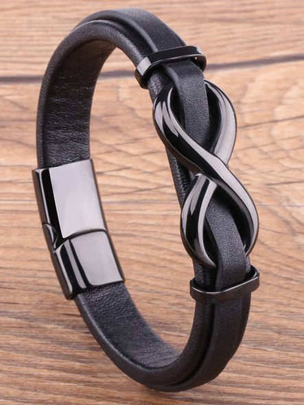 Fashion Leather Bracelet Infinity Logo Stainless Steel Men's Bracelet Jewelry for Men Valentine's Day New Year Gift