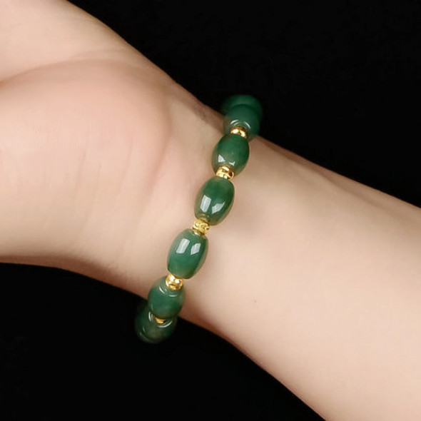 Myanmar Jade a Goods Oil Green Rice White Platinum Beads Bracelet for Men and Women