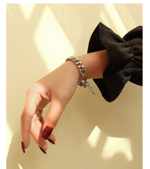 Titanium With 18 K Gold Chunky Chain Bracelet Women Stainless Steel Jewelry Party T Show Runway Gown Japan South Korea Fashion