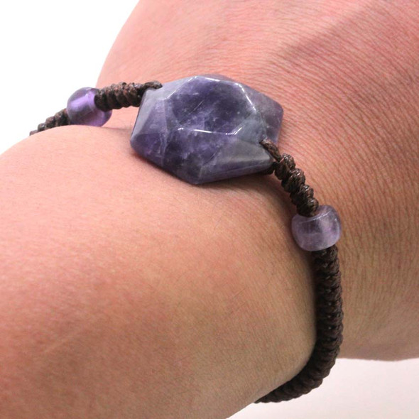 Natural Rose Crystal Purple Quartz Stone Star of David Hexagram Thread Rope Wrapped Braided Macrame Adjustable Bracelets Jewelry