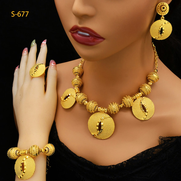 ANIID Dubai Luxury 24K Gold Color Necklace Sets With Ball Shape Pendant For Ethiopia Bridal Wedding Nigerian Jewelry Set Gifts