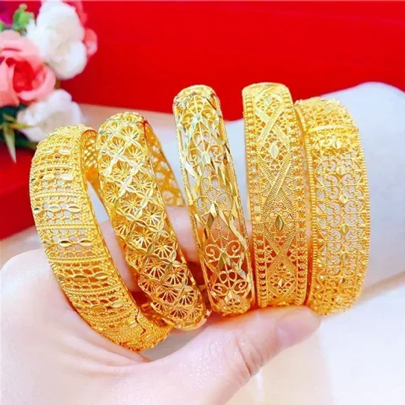 Joyria Women O'Rourke 999 Real Gold Open Bracelet Hollow 24k Wedding Buckle Transfer AU750 Women s Jewelry Gift