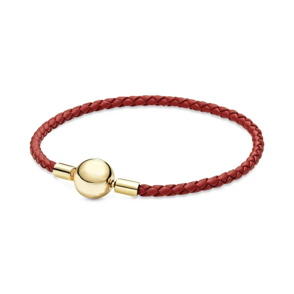 2019 NEW 100% 925 Sterling Silver Moments Red Black Woven Leather Bracelet Fit Charm Women Original Fashion Gift Jewelry