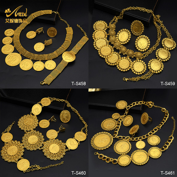 ANIID Ethiopian 24K Gold Color Coins Jewelry Set African Hawaiian Luxury Necklace Bracelet Pendant Set Dubai Wedding Gifts