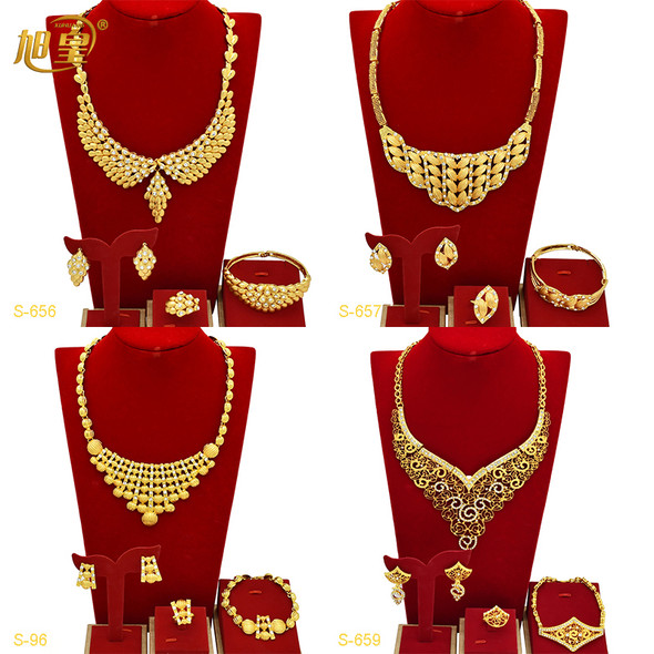 XUHUANG Dubai Crystal Gold Color Necklace Sets for Women Indian Designer Arabic Wedding Charm Choker Jewelry Set Banquet Gifts