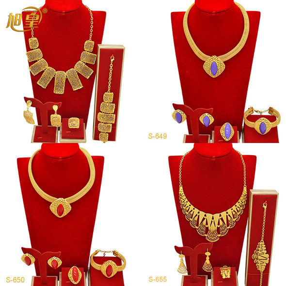 XUHUANF Dubai Designed 24k Gold Plated Jewelry Sets For Women African Fashion Luxury Necklace Sets With Pendant Arab Party Gifts