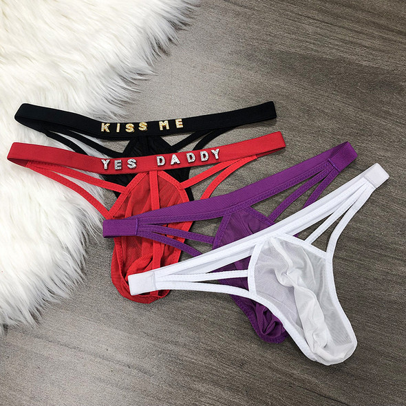 Customized Letter Men's Low Waisted G-String Breathable Sexy T-back Thong Body Jewelry Panties Lingerie Boyfriend Sissy Gift