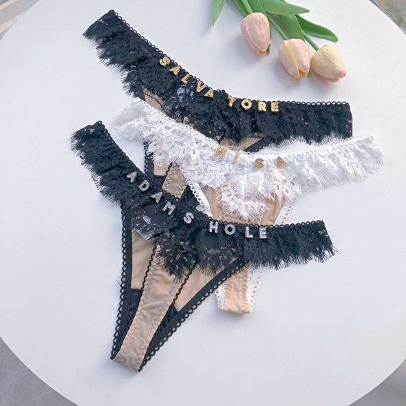 Custom Thong Name Letter Waist Chain Body Jewelry Sexy Lace Panties Women DIY Bikini Underwear Briefs G-String Hot Wife Gift