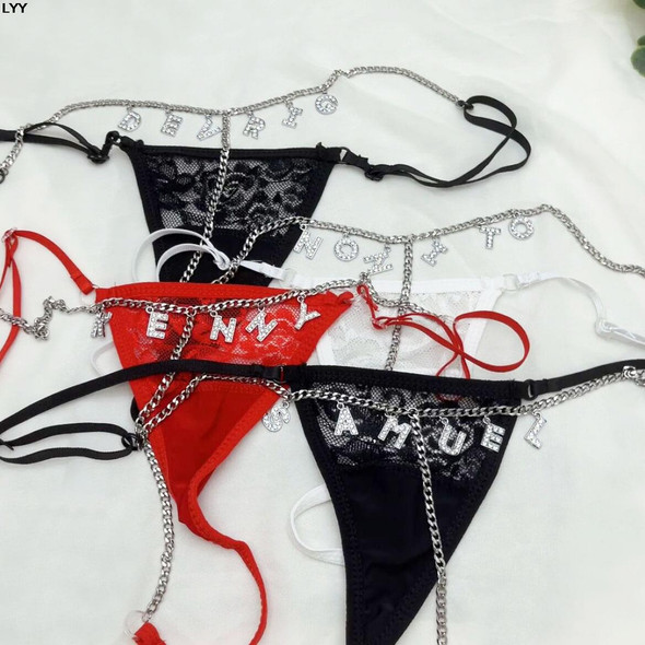 Sexy Low Waist Body Chain Custom Thong First Name Jewelry Customized Crystal Letter Bikini Panties DIY Christmas Gift Girlfriend