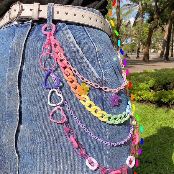 2023 Hip Hop Rainbow Resin Chain Keychain Men Women Cute Waist Chain Multicolor Acrylic Flower Pants Trousers Chain Punk Jewelry