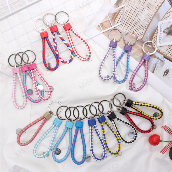 13CM Colorful Braided PU Leather Keyring for Men Women Fashion Car Key Accessories Waist Buckle Key Ring Couple Friend Gift