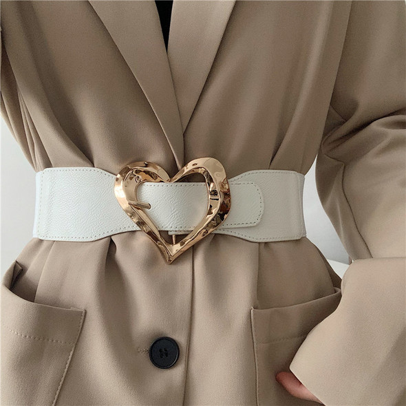 NEW Fashion Wide Cummerbunds For Women Elastic Solid Waistbands Lady Rock Black Big Gold Heart Pin Buckle Belt Waist Seals Party