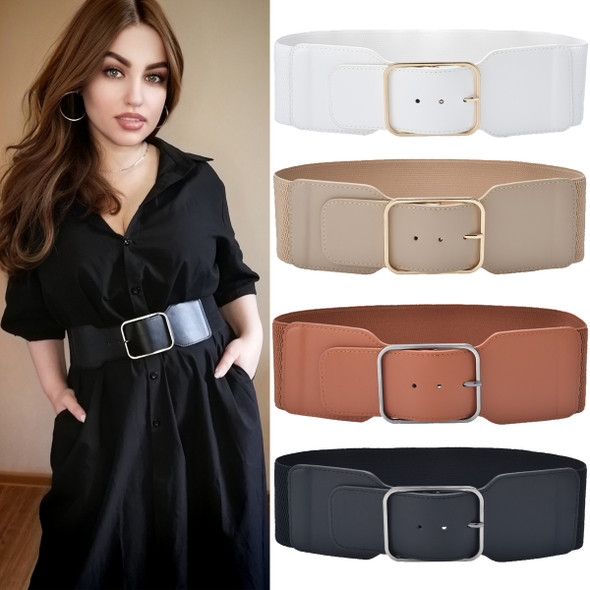 Women Stretchy Wide Waist Belt Ladies Elastic Dress Cummerbund with Pin Buckle Stretch Fashion Cinch Belts