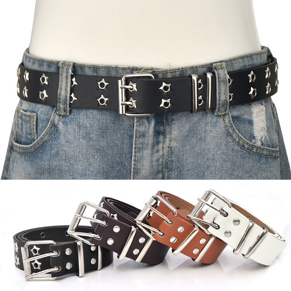 Rivet Belts For Men Women Double Star Eyelet Grommet Waist Strap Adjustable Punk Waist Belt Double Pin Buckle Y2k Style Belts