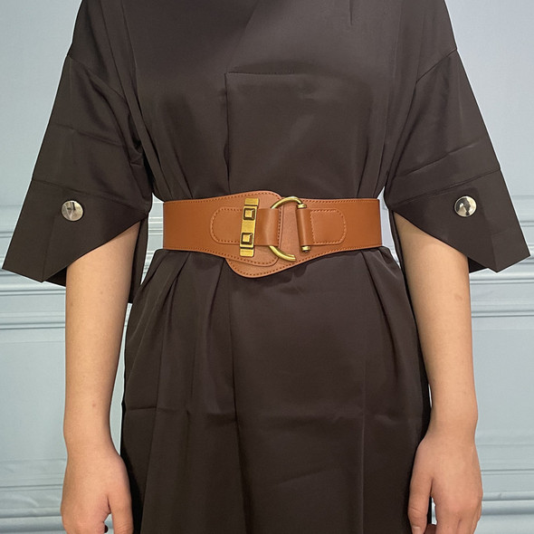 Women's Runway Fashion Genuine Leather Elastic Cummerbunds Female Dress Corsets Waistband Belts Decoration Wide Belt R757