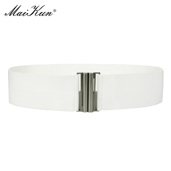 Maikun Fashion Wide Belts for Women Simple Style Elastic Three Colors Metal Buckle Female Cummerbund