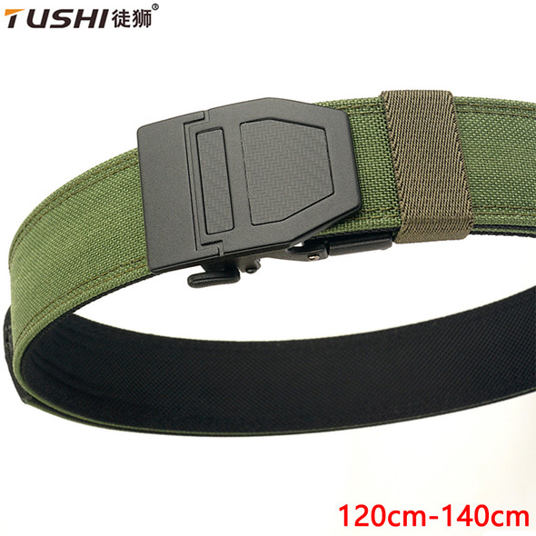 TUSHI New Men's Military Tactical Belt Tight Sturdy Nylon Heavy Duty Hard 140cm for Male Outdoor Casual Belt Automatic Waistband