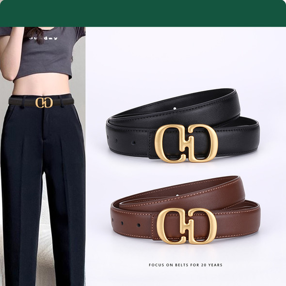 Luxury brand belt genuine cowhide fashion CD letter belt buckle, versatile 2024 new famous brand belt women