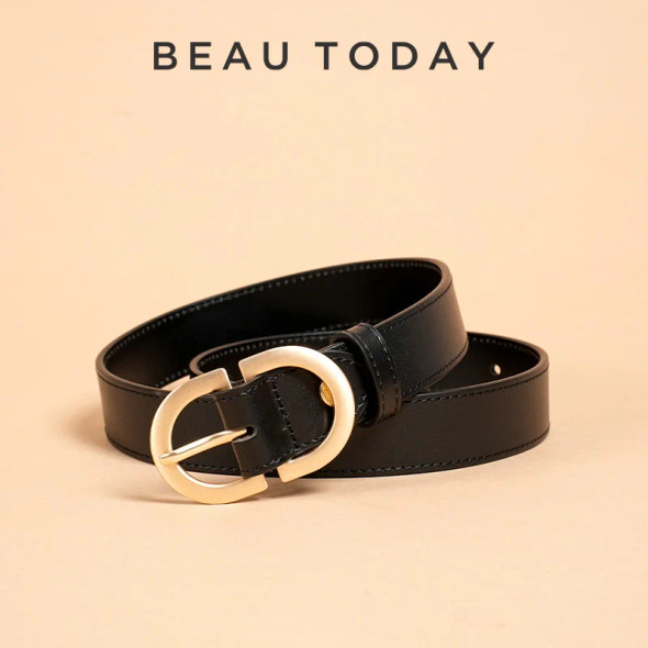 BEAUTODAY Belt Women Genuine Cow Leather Metal Oval Buckle Retro Simple Solid Ladies Jeans Dress Waistband Handmade 91012