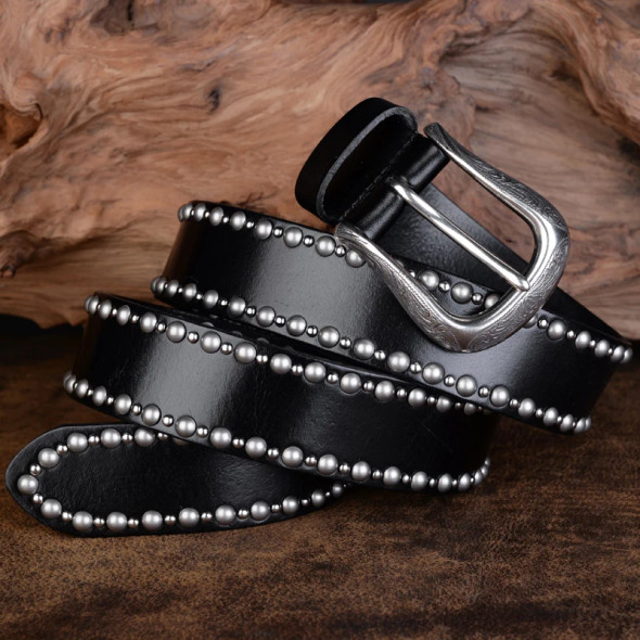 Novelty Personality Rivet Belts Genuine Leather Men Belt Luxury Designer Belt For Men High Quality Metal Buckle Jeans Black