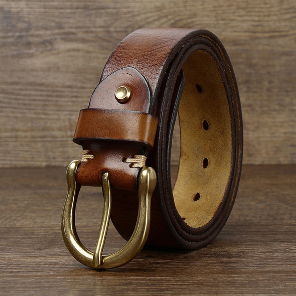 3.5CM Men's Genuine Leather Belt Luxury Retro High Quality Pure Copper Button Jeans Casual Belt Jeans Belt Men's Fashion