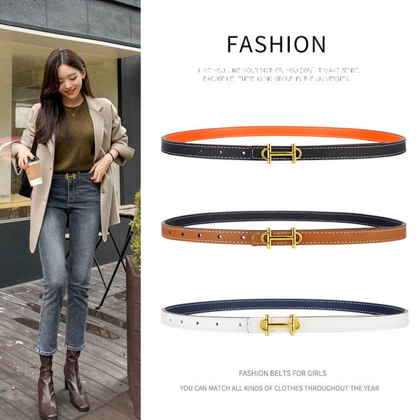 H Buckle Genuine Leather Belt Double Sided Available Women Fashion Accessories Designer Luxury Brand Small Belt Width 1.3cm