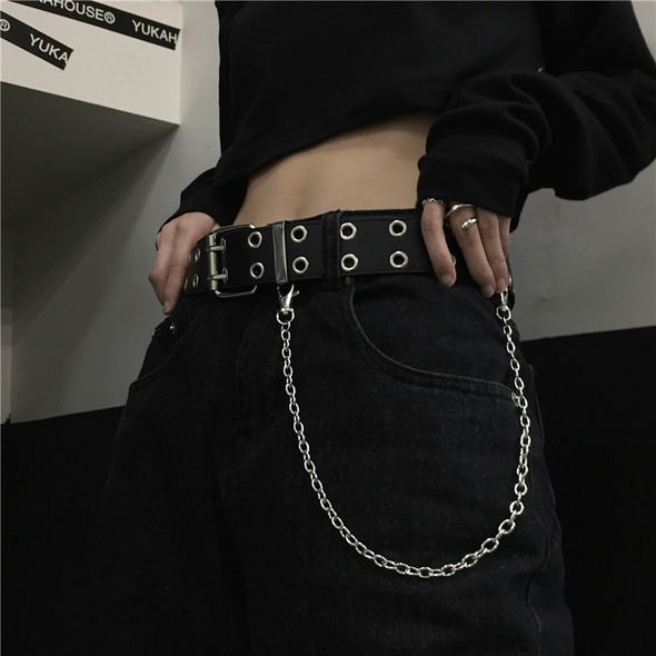 Women Double Ring Belts Double Hole Eyelet Grommet Leather Buckle Punk Pin Belt Leisure Dress Jeans Gothic Waistband