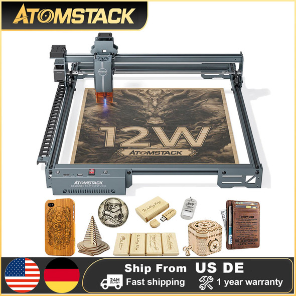 AtomStack A10 Pro V2 60W Desktop Laser Engraver 12W Output High Precision Engraving Metal Cutting Wood Leather PCB Board Acrylic