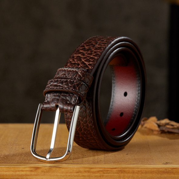 Men Handmade Vintage Wild Ox Leather Belt 3.8cm Width Genuine Leather Stainless Steel Pin Buckle Strap Retro Cowhide Jeans Belt