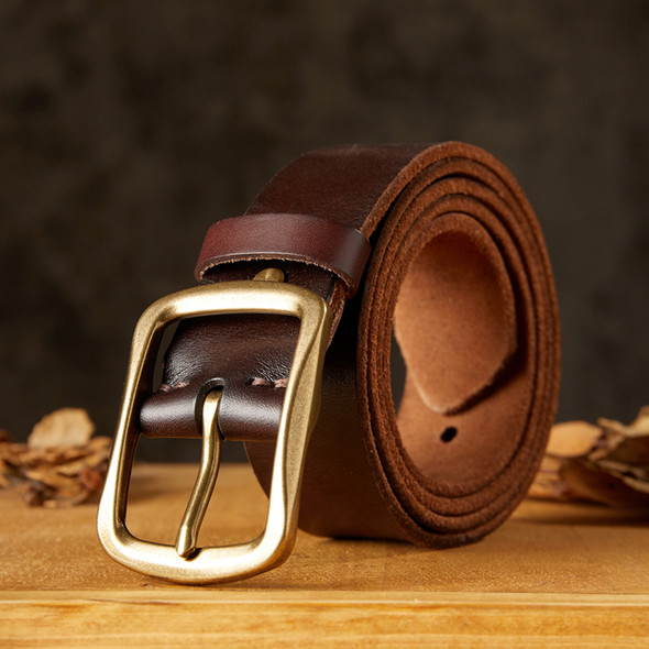 3.8cm Handmade Retro Cowhide Leather Belt Teenager Copper Pin Buckle Jeans Belt Men Vintage Genuine Leather Casual Male Strap