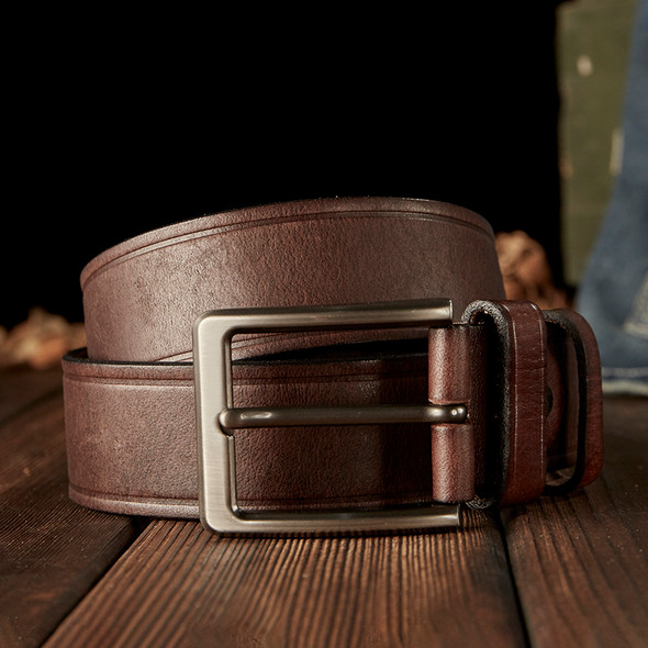 Handmade Vintage Genuine Leather Belt Men Retro Cowhide Leather Stainless Pin Buckle Jeans Strap Fashion Cow Skin Pants Belt